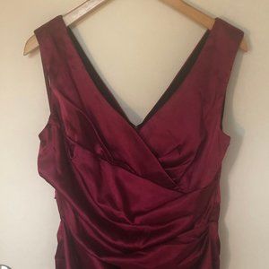 Gorgeous Cranberry Satin Ruched Holiday Dress Fits Like a L - XL
